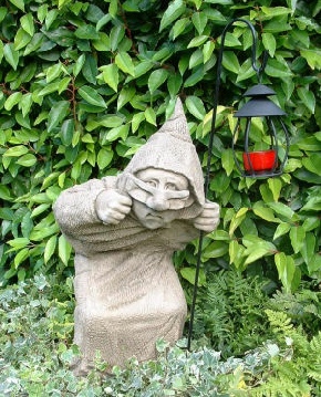 Dick, one of three monk statues for the garden called Sneaks